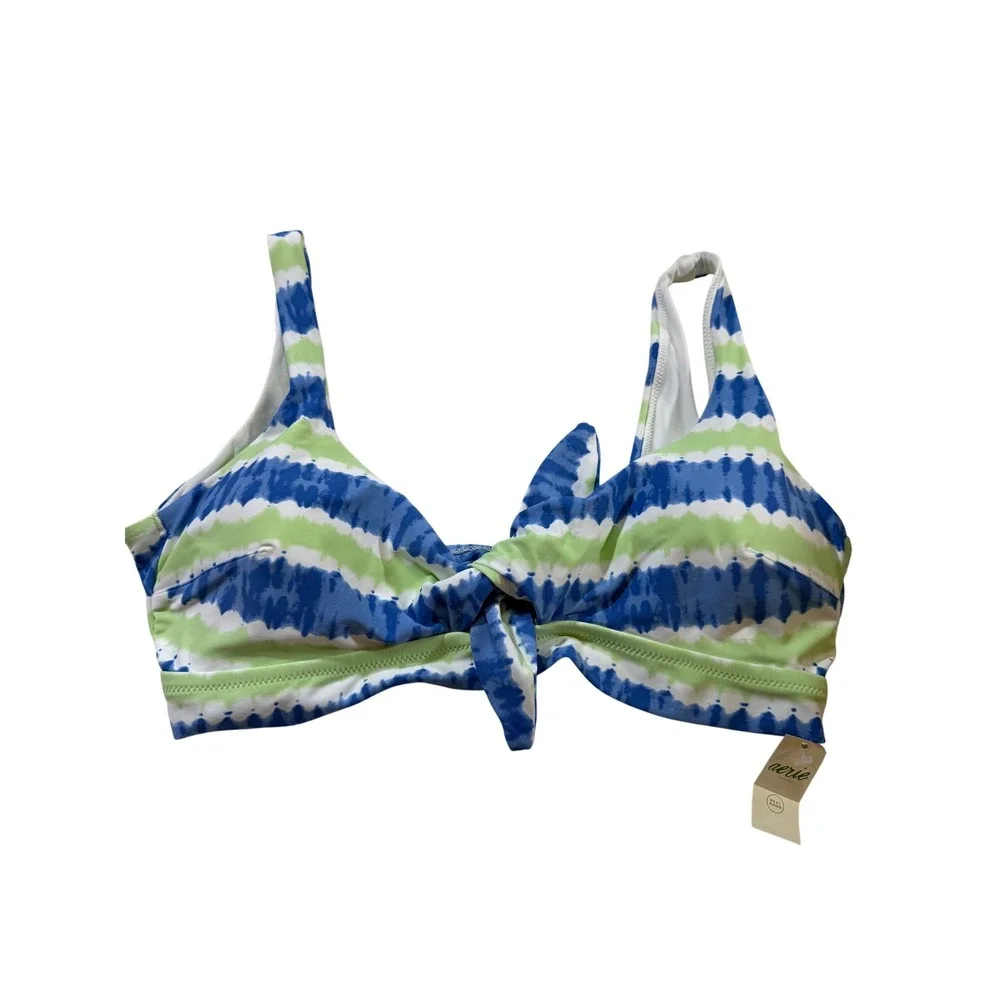 Aerie Bikini Top XL Blue Green Tie Dye Bralette Swimwear Striped Tropical Beach‎